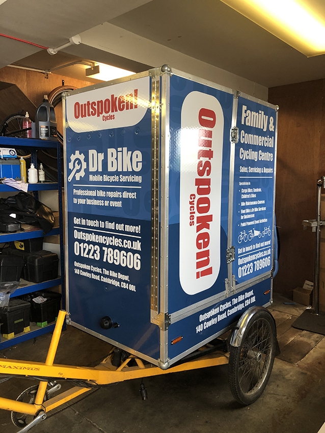 Bicycle courier bike and box wrapped for advertising